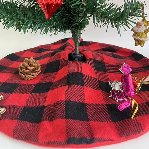 Gonna per Albero di Natale Quadri Buffalo Rossi e Neri Tappetino Rotondo per Festa Decorazione Casa Natale Accessori