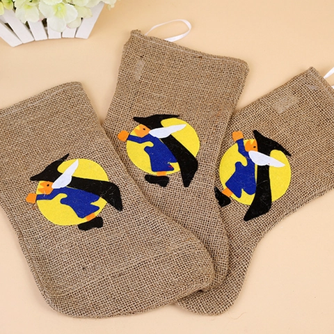 Vintage Halloween Weihnachten Leinen Strumpf Sackleinen Hexe Mond Applikation Hängende Geschenktüte Festliche Haus Kamin Dekor