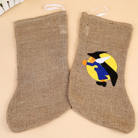 Vintage Halloween Weihnachten Leinen Strumpf Sackleinen Hexe Mond Applikation Hängende Geschenktüte Festliche Haus Kamin Dekor