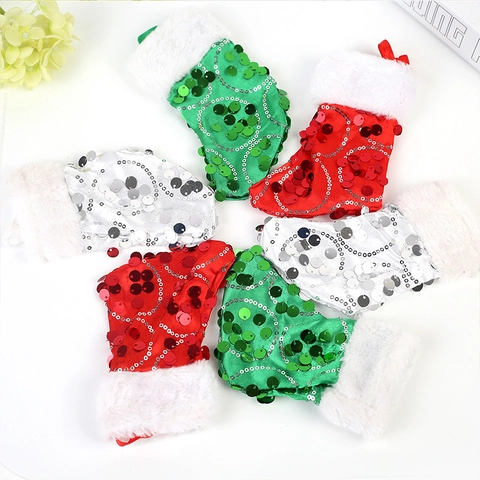 Chaussette de Noël en Peluche à Paillettes Décoration Scintillante Sac à Bonbons Arbre de Noël Pendentif Décor Festif