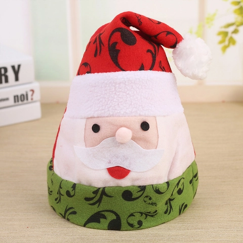 Cartoon Santa Claus Christmas Hat For Adults Kids Soft Plush Festive Party Cap Red Green Scroll Pattern Xmas Decoration