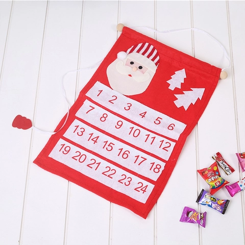 Calendario dell Avvento di Natale in Feltro Con Tasche Numerate Babbo Natale Design Conto alla Rovescia Ornamento da Parete Decorazione Casa