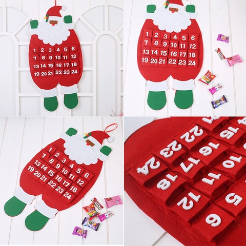 Santa Claus Christmas Advent Calendar Felt Wall Hanging Decoration With 24 Countdown Storage Pockets For Holiday Home Decor
