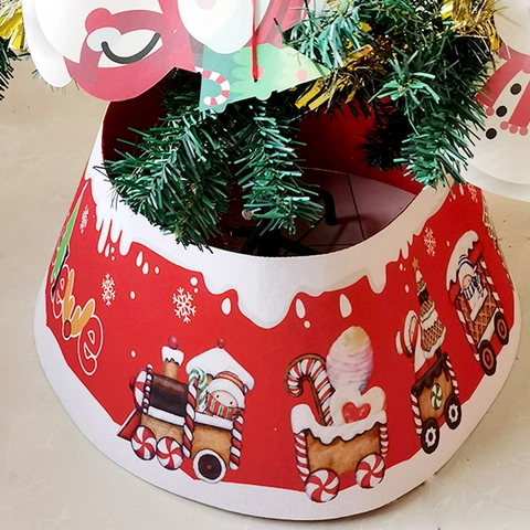 Roter Stoff Weihnachtsbaumkragen Bedruckte Schneeflocke Truck Basis Dekor Festliche Party Weihnachtsbaum Unten Abdeckung