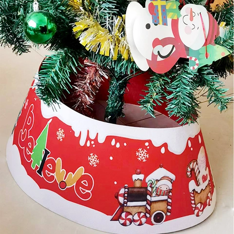 Roter Stoff Weihnachtsbaumkragen Bedruckte Schneeflocke Truck Basis Dekor Festliche Party Weihnachtsbaum Unten Abdeckung