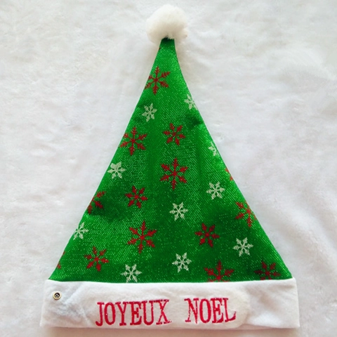 Cappello di Natale Verde Con Stampa Fiocco di Neve Bordo in Ecopelliccia Bianca Tessuto Con Paillettes Per Feste Adulti Bambini