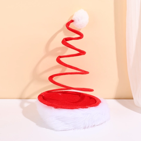 Gorro de Navidad Creativo en Espiral con Resorte Terciopelo Rojo con Pompón de Felpa para Fiesta de Disfraces Decoración Festiva