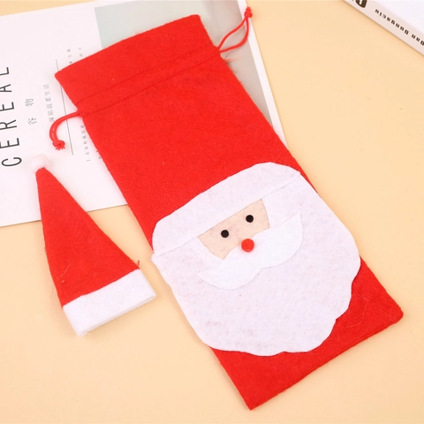 Santa Claus Christmas Wine Bottle Cover Plush Drawstring Embroidery Gift For Home Party Restaurant Decor