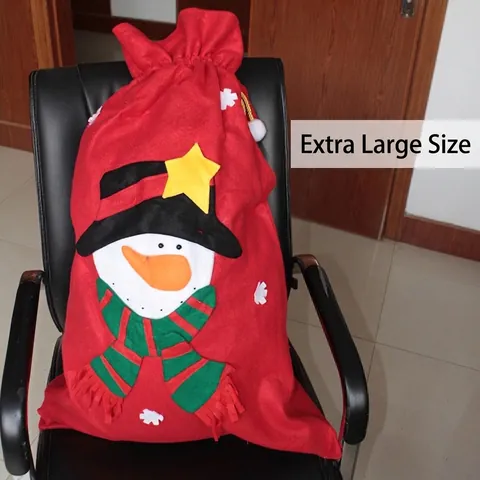 Christmas Snowman Non-Woven Gift Bag Large Red Drawstring Candy Bag For Festival Party Favors Holiday Decorations
