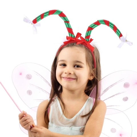 Cerchietto Natalizio a Righe con Fiocco e Campanello a Forma di Bastoncino di Zucchero per Festa di Natale Regalo per Bambini Donna