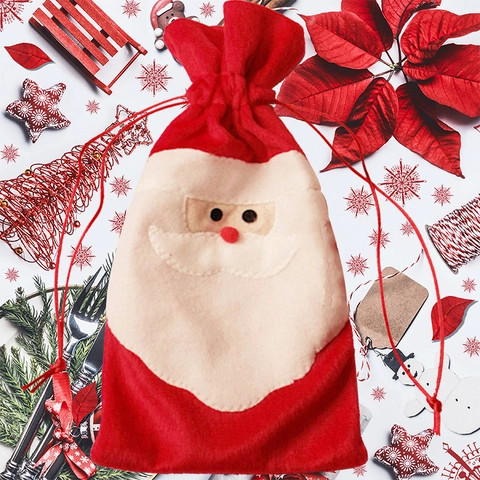 Santa Claus Christmas Wine Bottle Cover Plush Drawstring Embroidery Gift For Home Party Restaurant Decor