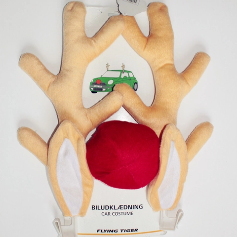 Christmas Reindeer Antlers Car Decoration Set Short Plush Reindeer Ears Red Nose Holiday Vehicle Costume Accessory Khaki
