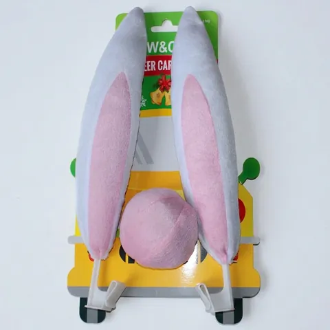 Weihnachten Autodekoration Hasenohren Plüsch Hasenohren Schwanz Set Für Fahrzeug Außen Urlaub Party Dekor Zubehör Rosa Weiß