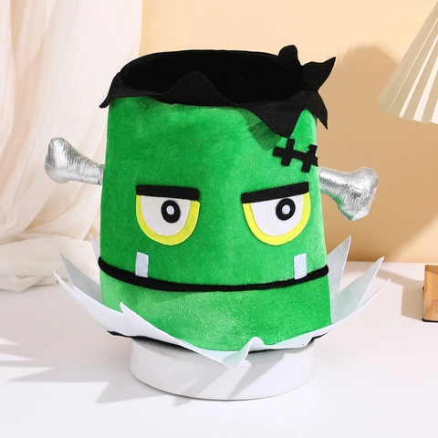 Cappello da Mostro della Birra per Festival d'Irlanda Frankenstein Halloween Costume Bar Festa Decor Velluto Dorato Peluche