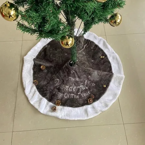 Grijze Pluche Kerstboomschort Ronde Mat Met Wit Borduurwerk Feestdagen Ontwerp Ster Decoratie