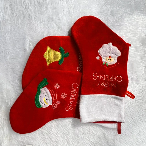 Calze di Natale Babbo Natale Pupazzo di Neve Campana Pendente per Camino Rosso Bianco Peluche Ricamo Merry Christmas