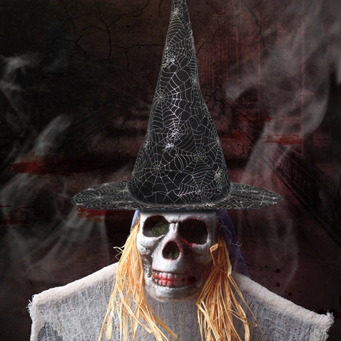 Cappello da Strega di Halloween in Tessuto Nero con Motivo a Ragnatela d'Argento Cappello da Mago a Punta per Cosplay Festa