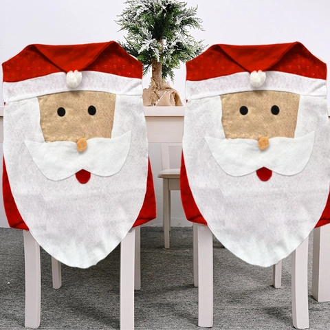 Christmas Santa Claus Chair Cover Non-Woven Fabric Dining Chair Back Cover Festive Holiday Party Home Table Decorations