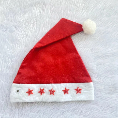 Cappello di Natale a LED Luminoso Con Stella a Cinque Punte Rossa Cappello Babbo Natale Rosso Bianco Pompon Decorazione Festiva Adulti
