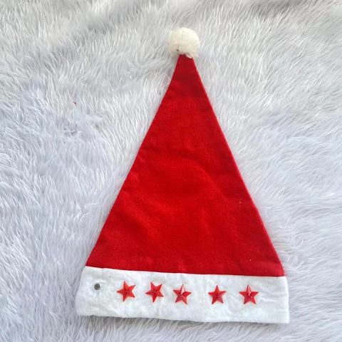 Cappello di Natale a LED Luminoso Con Stella a Cinque Punte Rossa Cappello Babbo Natale Rosso Bianco Pompon Decorazione Festiva Adulti