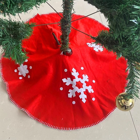 Jupe de Sapin de Noël en Tissu Non Tissé Motif Flocon de Neige Blanc Tapis de Base Rond Décoration de Noël Nouvel An Fête Maison