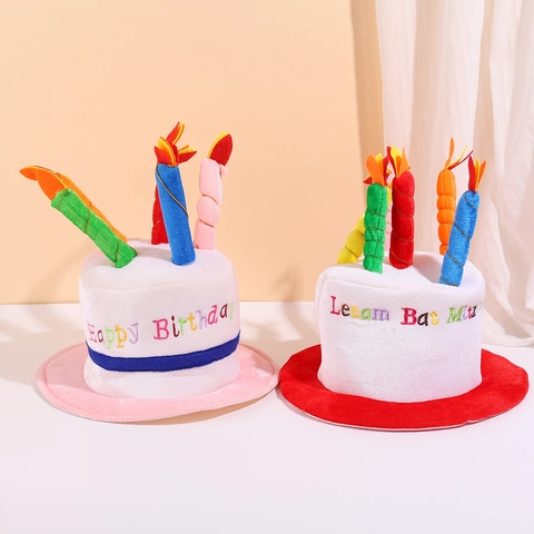 Sombrero Divertido de Pastel de Cumpleaños de Peluche Con Velas de Colores Bordado Happy Birthday Accesorio de Disfraz para Niños Adultos Regalo de Navidad