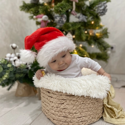 Bonnet de Noël Rouge Classique Avec Grande Boule en Peluche Blanche Bonnet de Père Noël Épais en Peluche Courte Douce pour Décoration de Fête de Noël