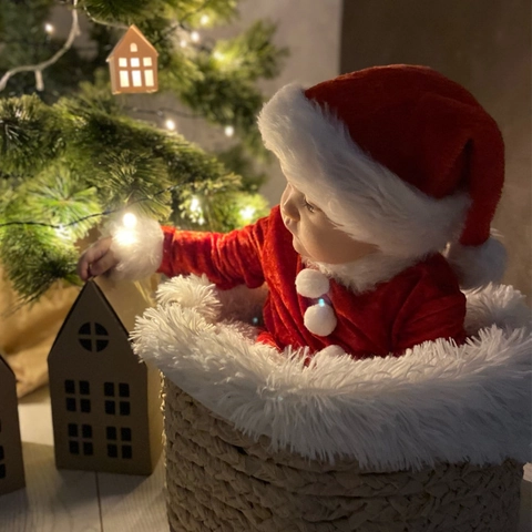 Bonnet de Noël Rouge Classique Avec Grande Boule en Peluche Blanche Bonnet de Père Noël Épais en Peluche Courte Douce pour Décoration de Fête de Noël