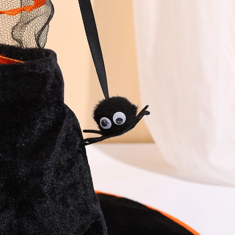 Halloween Witch Hat With Spring Spiral Mesh And Plush Spider Ornament Orange Black Wizard Costume Hat For Party Performance
