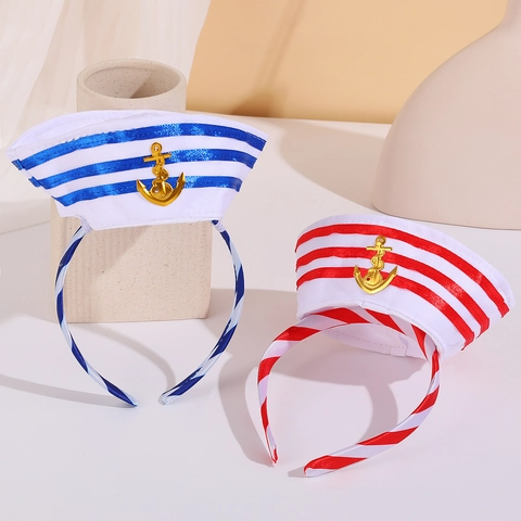 Cerchietto con Mini Cappello da Marinaio a Righe Copricapo Nautico con Decorazione ad Ancora d'Oro per Cosplay Festa a Tema Accessori Costume
