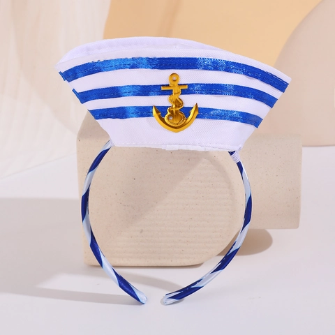 Cerchietto con Mini Cappello da Marinaio a Righe Copricapo Nautico con Decorazione ad Ancora d'Oro per Cosplay Festa a Tema Accessori Costume