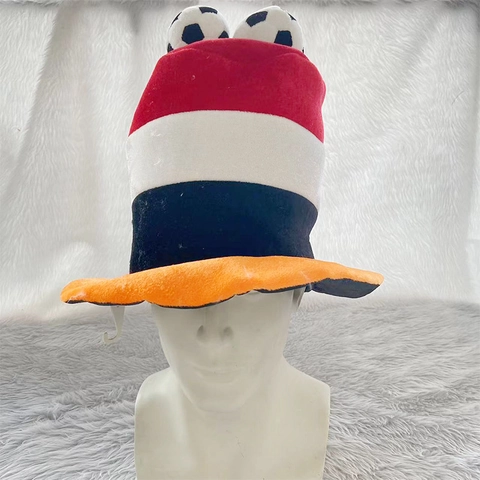 Cappello da Tifoso di Calcio dei Mondiali in Peluche Costume di Carnevale Cappello a Cilindro a Righe con Palloni per Festa Stadio