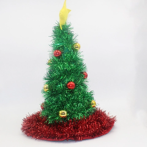 Festlicher Weihnachtsbaum Party Hut Mit Lametta Und Bunten Bällen Verziert Vliesstoff Feiertags Kostüm Requisite Hut