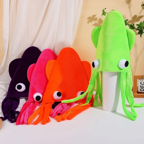 Divertido Sombrero de Calamar de Peluche Sombrero de Pulpo Sombrero de Disfraz de Fiesta Loco con Tentáculos para Cosplay Halloween Navidad