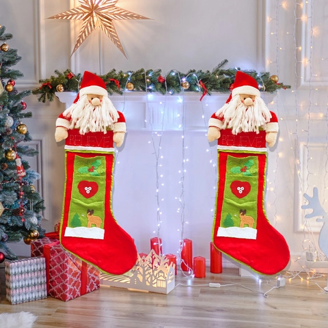 Large Christmas Snowman Stocking Gift Bag Santa Reindeer Decor Believe Embroidery Fabric Festive Holiday Hanging Party Ornament