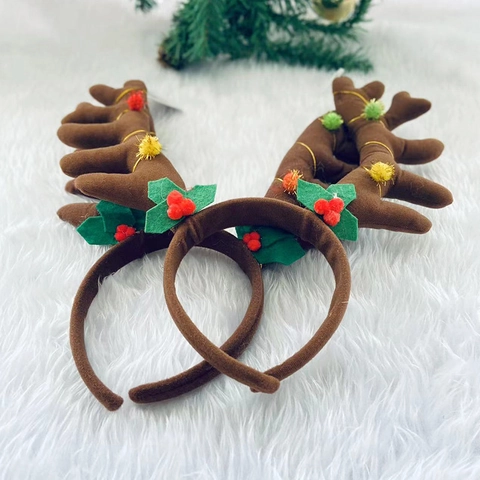 Weihnachten Rentier Geweih Haarreif Braun Plüsch Stoff Haarschmuck Festliche Party Dekoration Kostüm Zubehör Für Kinder Erwachsene