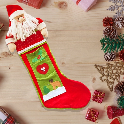 Large Christmas Snowman Stocking Gift Bag Santa Reindeer Decor Believe Embroidery Fabric Festive Holiday Hanging Party Ornament