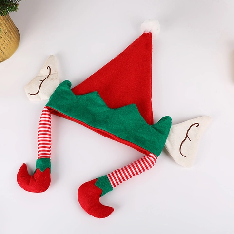 Cappello da Elfo di Natale Con Gambe Lunghe a Righe e Orecchie Novità Rosso Verde Decorazione per Feste in Costume Adulti Bambini