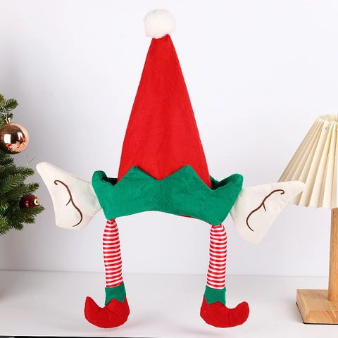 Cappello da Elfo di Natale Con Gambe Lunghe a Righe e Orecchie Novità Rosso Verde Decorazione per Feste in Costume Adulti Bambini
