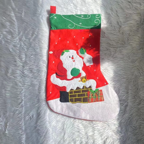 Großer Weihnachtsstrumpf Geschenktüte Mit Weihnachtsmann Applikationsstickerei Für Xmas Feiertag Home Party Deko Hängende Süßigkeitensocke