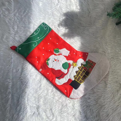 Großer Weihnachtsstrumpf Geschenktüte Mit Weihnachtsmann Applikationsstickerei Für Xmas Feiertag Home Party Deko Hängende Süßigkeitensocke