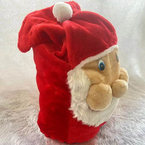 Sac Cadeau de Noël Forme Père Noël Sac à Dos Grand Sac à Bonbons Rouge Polyester Peluche pour Décoration de Fête