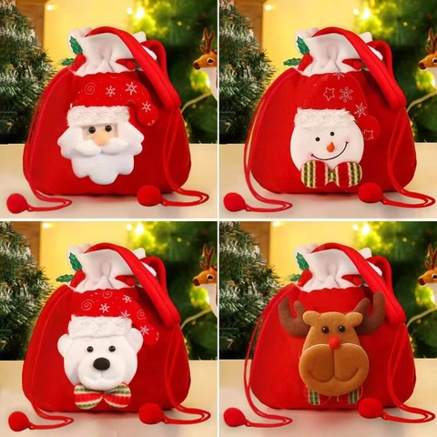 Sacchetto Regalo di Natale Babbo Natale Pupazzo di Neve Renna Tessuto Spazzolato Sacchetto per Caramelle Decorazione Festa Natale