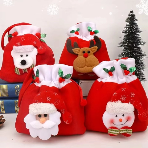 Sacchetto Regalo di Natale Babbo Natale Pupazzo di Neve Renna Tessuto Spazzolato Sacchetto per Caramelle Decorazione Festa Natale