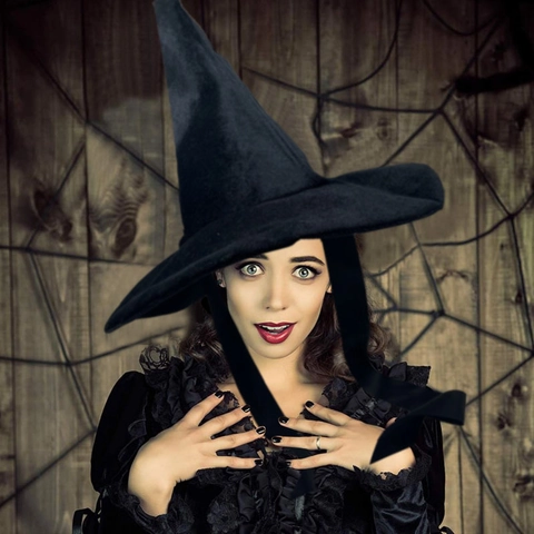 Cappello da Strega in Velluto Nero Con Stella Pentagramma Dorata per Accessori da Costume per Festa di Halloween Cosplay