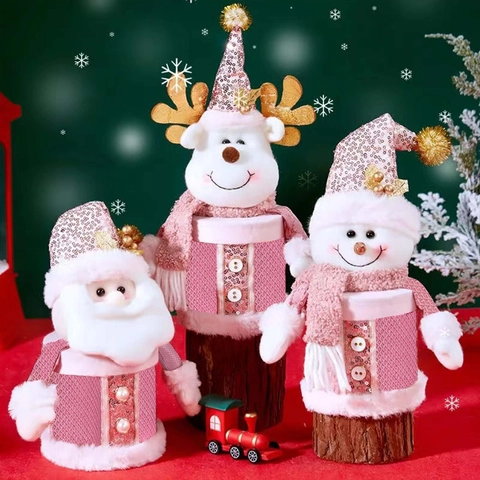 Rosa Weihnachten Süßigkeitenglas Geschenkbox Mit Weihnachtsmann Schneemann Elch Pailletten Plüsch Deko Für Weihnachtsbaum Party Thuis
