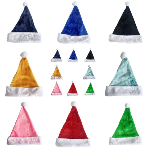 Cappello di Natale in Peluche Ispessito Con Pompon Bianco Cappello di Babbo Natale Colorato Per Adulti Bambini Festa Accessorio