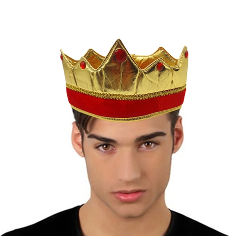 Sombrero de Corona de Rey Dorado Con Terciopelo Rojo y Detalles de Strass Accesorio de Disfraz Real para Adultos Escenario Cumpleaños