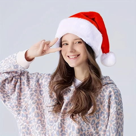 Cappello di Natale in Peluche Ispessito Con Pompon Bianco Cappello di Babbo Natale Colorato Per Adulti Bambini Festa Accessorio