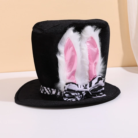 Süßer Osterhasenohren Zylinder Für Party Aufführung Kostüm Requisite Samt Hasenohr Hoher Hut Mit Zebra Schleife Deko